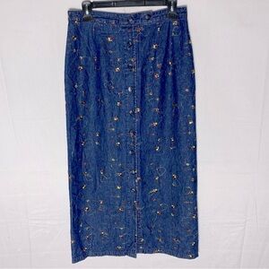 Vintage HL Design Floral Embroidered Denim Skirt L